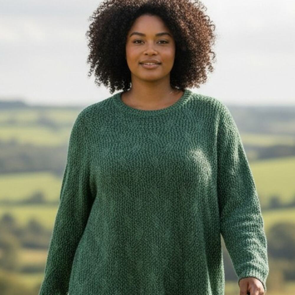 Appleseed's Sweater Womens Large Green Cable Knit 100% Cotton Classic Cozy